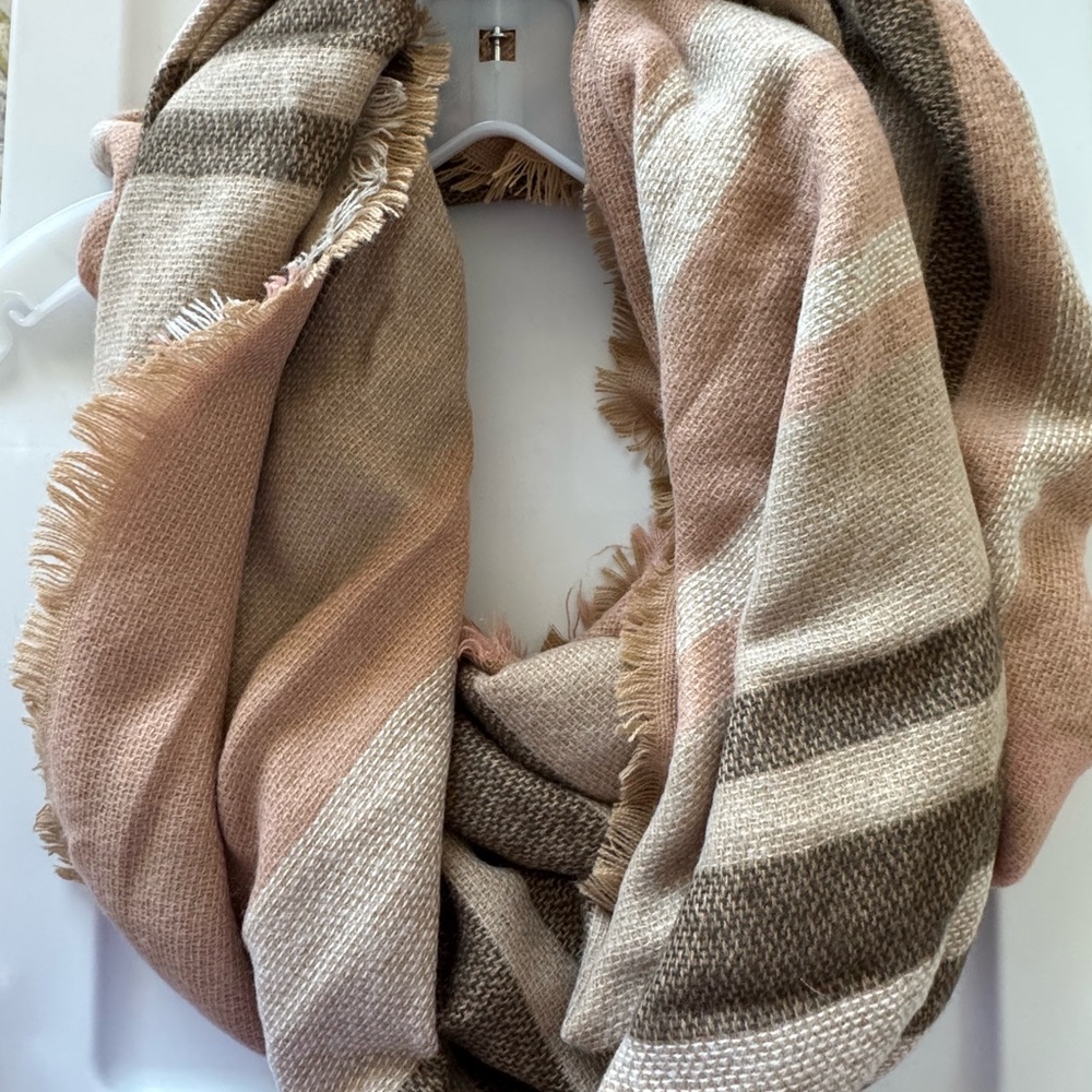 Striped Pink and Brown Blanket Scarf
